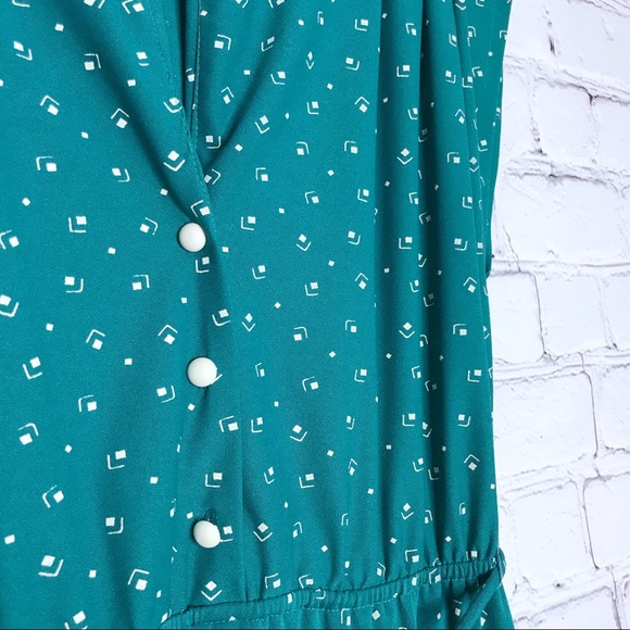 Vintage 70’s Teal Geometric Print Shirt Dress Cap - Picture 6 of 8